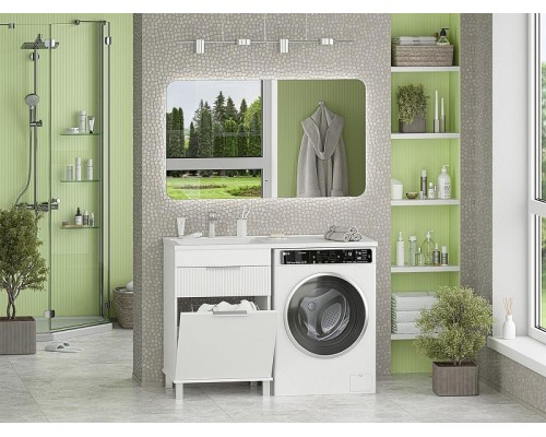 Тумба с раковиной Brevita Enfida 120 L УТ000024652 с бельевой корзиной Белая матовая