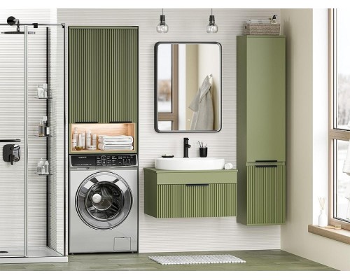 Подвесной шкаф Brevita Enfida 60 ENF-08060-081 над стиральной машиной Зеленый матовый Дуб Сонома светлый