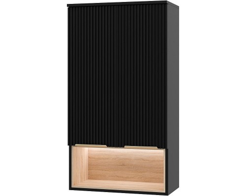 Подвесной шкаф Brevita Enfida 60 ENF-08060-021 над стиральной машиной Черный матовый Дуб Сонома светлый