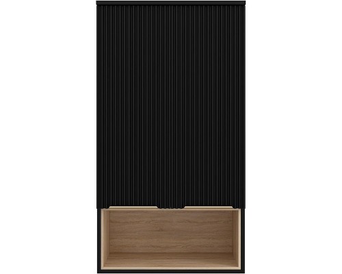 Подвесной шкаф Brevita Enfida 60 ENF-08060-021 над стиральной машиной Черный матовый Дуб Сонома светлый