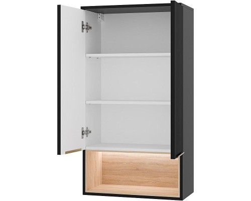 Подвесной шкаф Brevita Enfida 60 ENF-08060-021 над стиральной машиной Черный матовый Дуб Сонома светлый