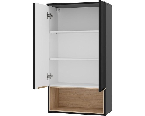 Подвесной шкаф Brevita Enfida 60 ENF-08060-021 над стиральной машиной Черный матовый Дуб Сонома светлый