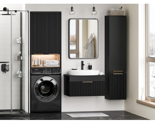 Подвесной шкаф Brevita Enfida 60 ENF-08060-021 над стиральной машиной Черный матовый Дуб Сонома светлый