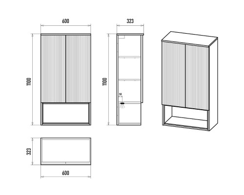Подвесной шкаф Brevita Enfida 60 ENF-08060-021 над стиральной машиной Черный матовый Дуб Сонома светлый
