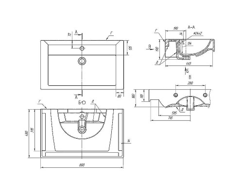 Тумба с раковиной Brevita Gloster 80 УТ000012447 Графит матовый