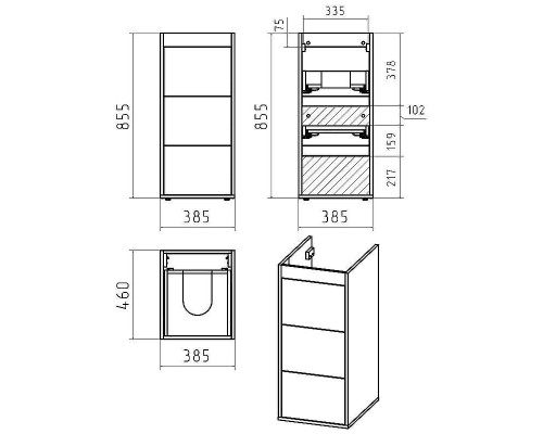 Тумба с раковиной Brevita Grafit 100 L УТ000015083 Графит матовый
