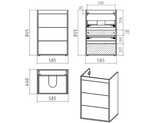 Тумба под раковину Brevita Grafit 120 GRA-01060-013Я Графит матовый