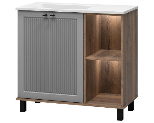 Тумба с раковиной Brevita Lumus 90 L УТ000025489 Серая матовая Дуб Галифакс олово