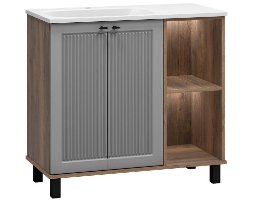 Тумба с раковиной Brevita Lumus 90 L УТ000025489 Серая матовая Дуб Галифакс олово