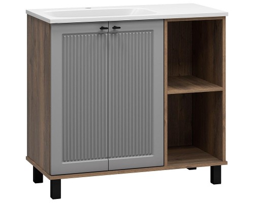 Тумба с раковиной Brevita Lumus 90 L УТ000025489 Серая матовая Дуб Галифакс олово