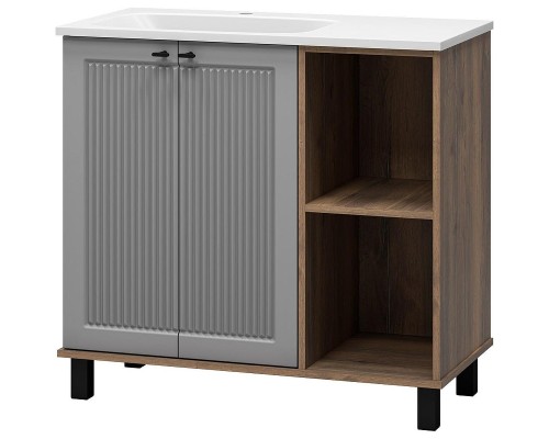 Тумба с раковиной Brevita Lumus 90 L УТ000025489 Серая матовая Дуб Галифакс олово