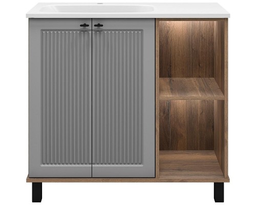 Тумба с раковиной Brevita Lumus 90 L УТ000025489 Серая матовая Дуб Галифакс олово