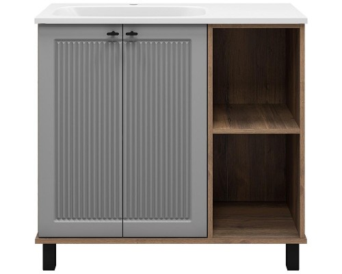 Тумба с раковиной Brevita Lumus 90 L УТ000025489 Серая матовая Дуб Галифакс олово