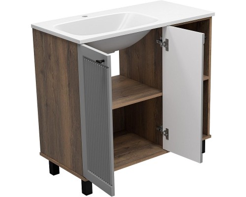 Тумба с раковиной Brevita Lumus 90 L УТ000025489 Серая матовая Дуб Галифакс олово