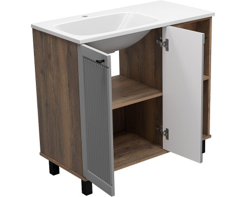 Тумба с раковиной Brevita Lumus 90 L УТ000025489 Серая матовая Дуб Галифакс олово
