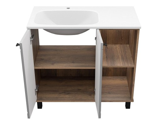 Тумба с раковиной Brevita Lumus 90 L УТ000025489 Серая матовая Дуб Галифакс олово