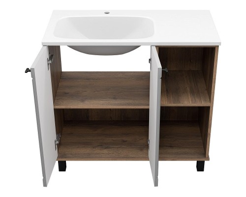 Тумба с раковиной Brevita Lumus 90 L УТ000025489 Серая матовая Дуб Галифакс олово