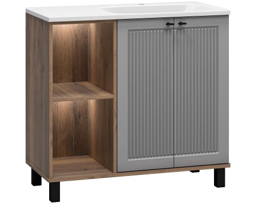 Тумба с раковиной Brevita Lumus 90 R УТ000025490 Серая матовая Дуб Галифакс олово