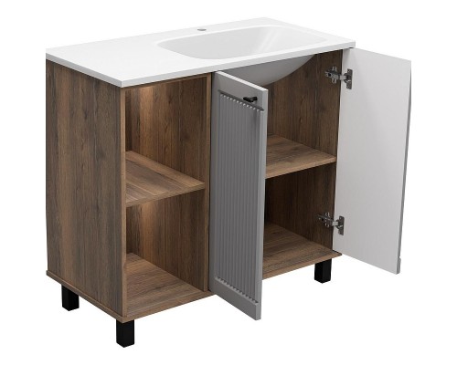 Тумба с раковиной Brevita Lumus 90 R УТ000025490 Серая матовая Дуб Галифакс олово