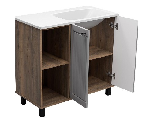 Тумба с раковиной Brevita Lumus 90 R УТ000025490 Серая матовая Дуб Галифакс олово