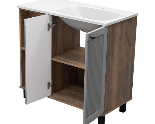 Тумба с раковиной Brevita Lumus 90 R УТ000025490 Серая матовая Дуб Галифакс олово