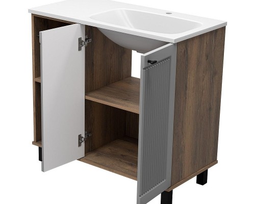 Тумба с раковиной Brevita Lumus 90 R УТ000025490 Серая матовая Дуб Галифакс олово