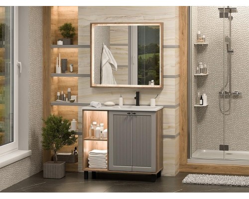 Тумба с раковиной Brevita Lumus 90 R УТ000025490 Серая матовая Дуб Галифакс олово