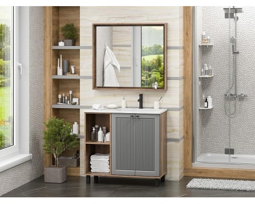 Тумба с раковиной Brevita Lumus 90 R УТ000025490 Серая матовая Дуб Галифакс олово