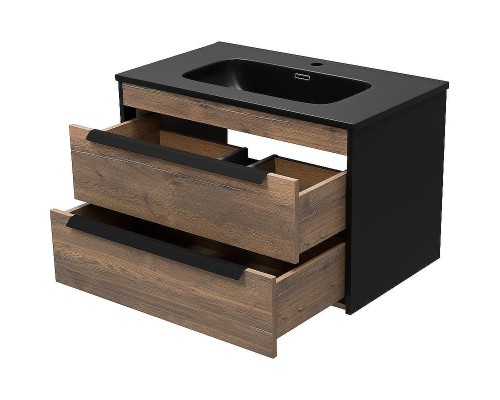 Тумба с раковиной Brevita Monsour 80 УТ000015278 подвесная Дуб Галифакс олово Черный кварц