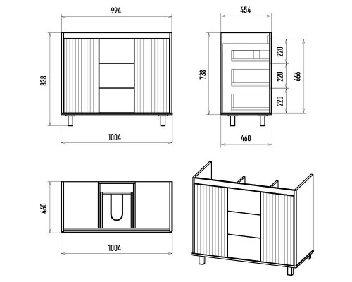 Тумба с раковиной Brevita Risacca Crema 100 УТ000025682 Серая матовая