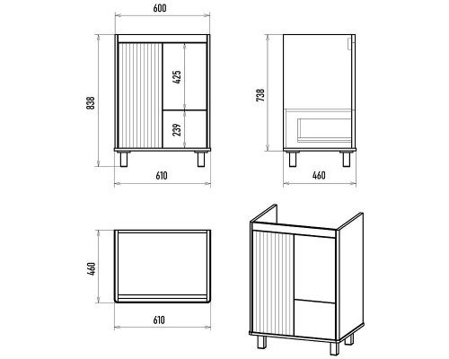 Тумба с раковиной Brevita Risacca Crema 60 УТ000025678 Серая матовая