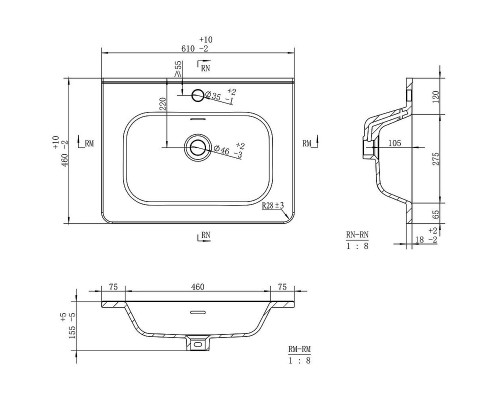 Тумба с раковиной Brevita Risacca Crema 60 УТ000025678 Серая матовая