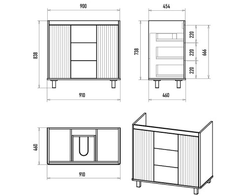 Тумба с раковиной Brevita Risacca Crema 90 УТ000025681 Серая матовая