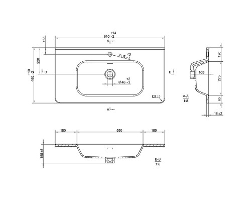 Тумба с раковиной Brevita Risacca Crema 90 УТ000025681 Серая матовая