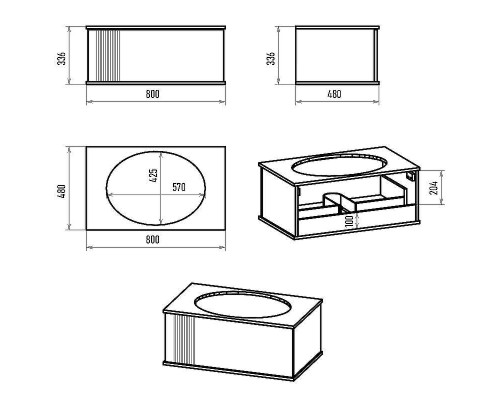 Тумба с раковиной Brevita Savoy 80 УТ000014894 подвесная Черная матовая