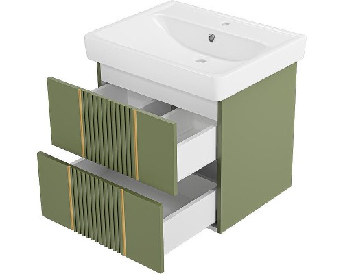 Тумба с раковиной Brevita Vega 60 УТ000022674 подвесная Зеленая матовая Золото