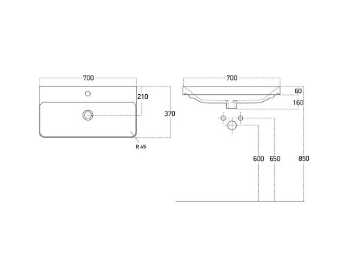 Тумба с раковиной Brevita Victory 70 УТ000025789 подвесная Серый шелк