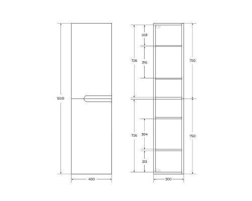 Шкаф пенал Cezares Duet 40 DUET-1500-2A-SC-BL подвесной Bianco Lucido