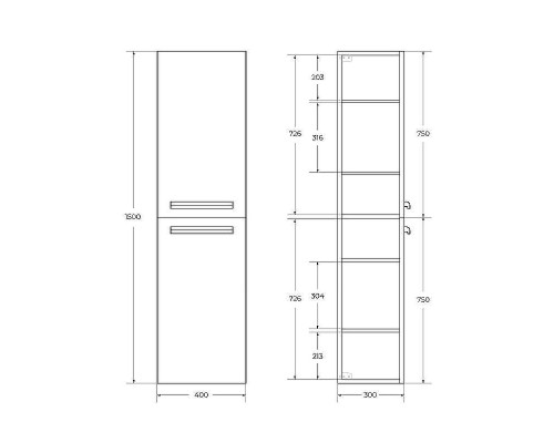 Шкаф пенал Cezares Eco 40 ECO-1500-2A-SC-GR-P подвесной Grafito
