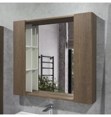 Зеркало со шкафом Comforty Ангара 90 00-00019939 с подсветкой цвет Дуб темно-коричневый с бесконтактным выключателем