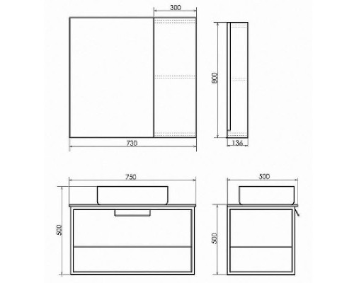 Зеркало со шкафом Comforty Эдинбург 75 00004149063 Бетон светлый