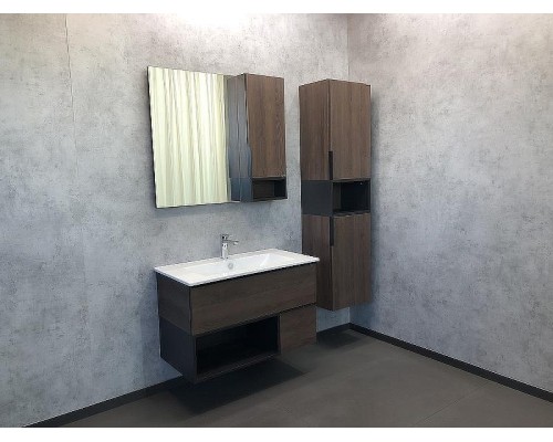 Зеркало со шкафом Comforty Франкфурт 90 00004150529 Дуб шоколадно-коричневый Черное матовое