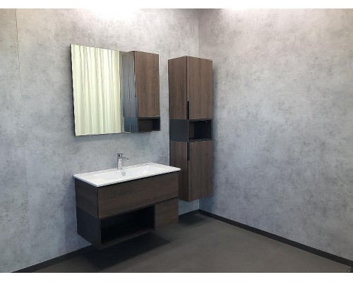 Зеркало со шкафом Comforty Франкфурт 90 00004150529 Дуб шоколадно-коричневый Черное матовое