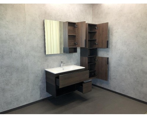 Зеркало со шкафом Comforty Франкфурт 90 00004150529 Дуб шоколадно-коричневый Черное матовое