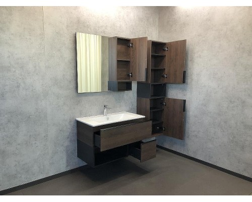 Зеркало со шкафом Comforty Франкфурт 90 00004150529 Дуб шоколадно-коричневый Черное матовое