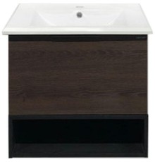 Тумба с раковиной Comforty Франкфурт 60 00004150530 подвесная Дуб шоколадно-коричневый Черная матовая