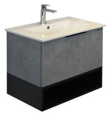 Тумба с раковиной Comforty Франкфурт 60 00-00004332 подвесная Бетон светлый Черная матовая