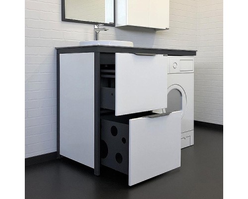 Тумба с раковиной Comforty Лозанна 120 00-00014813 на стиральную машину Белая глянцевая Графит