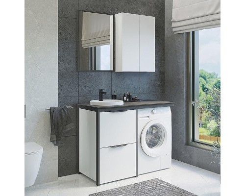 Тумба с раковиной Comforty Лозанна 120 00-00014813 на стиральную машину Белая глянцевая Графит