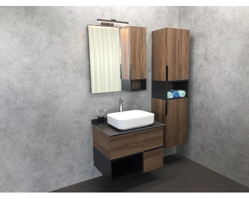 Зеркало со шкафом Comforty Штутгарт 75 00004151037 Дуб темно-коричневый Черное матовое